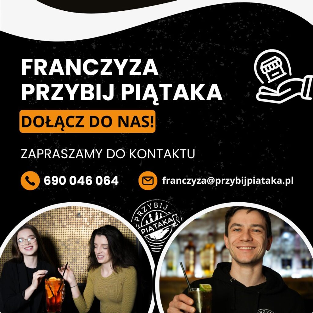 Zaproszenie do&nbsp;franczyzy Przybij Piątaka – dane kontaktowe, hasło „Dołącz do&nbsp;nas!”.
